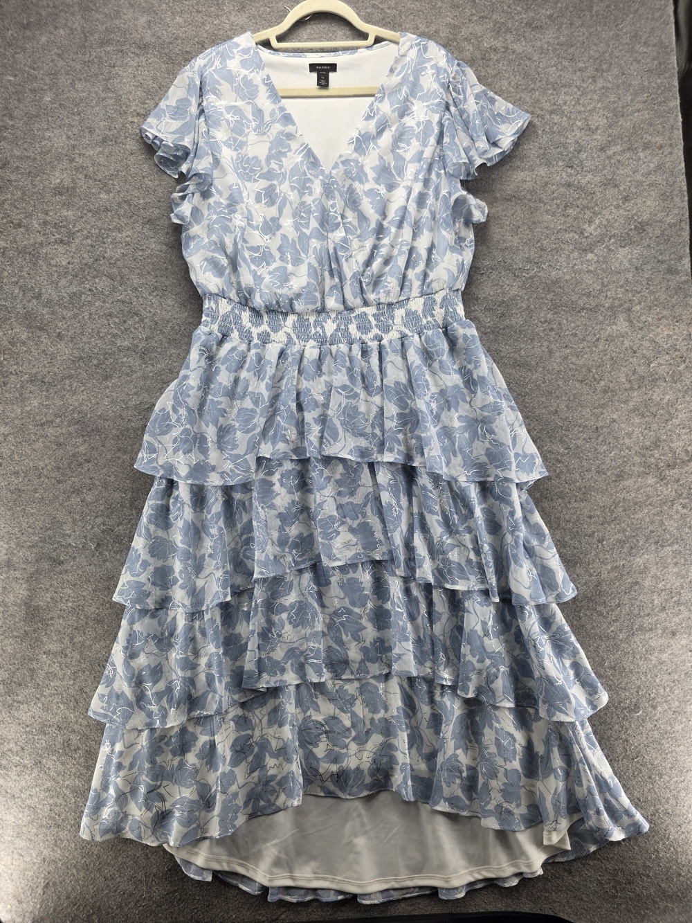 Halogen Dress Womens 1X Blue Floral Hi-Low Fit & Flare Ruffle Chiffon Sundress